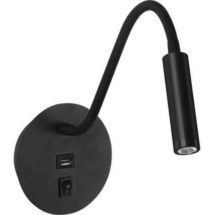 Brilagi - LED Flexibilní nástěnná lampa s USB portem MAYA LED/3W/230V 4000K černá