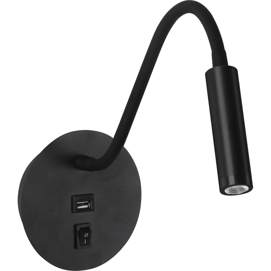 Brilagi - LED Flexibilní nástěnná lampa s USB portem MAYA LED/3W/230V 4000K černá