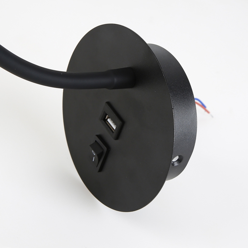 Brilagi - LED Flexibilní nástěnná lampa s USB portem MAYA LED/3W/230V 4000K černá