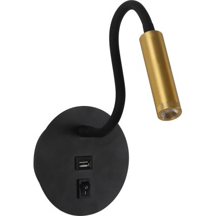 Brilagi - LED Flexibilní nástěnná lampa s USB portem MAYA LED/3W/230V 4000K černá/zlatá