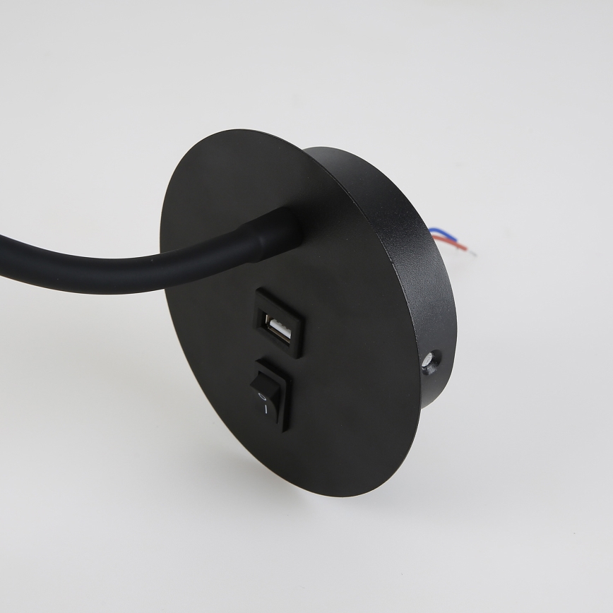 Brilagi - LED Flexibilní nástěnná lampa s USB portem MAYA LED/3W/230V 4000K černá/zlatá