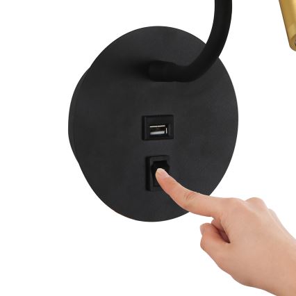 Brilagi - LED Flexibilní nástěnná lampa s USB portem MAYA LED/3W/230V 4000K černá/zlatá