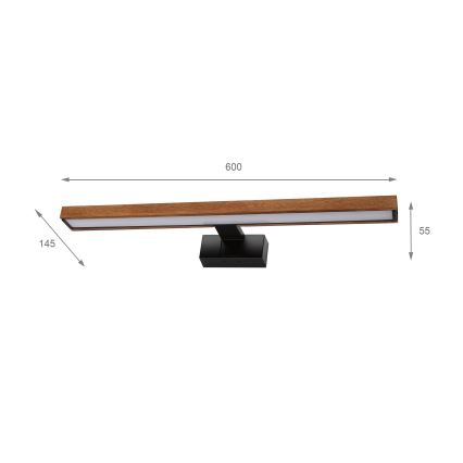 Brilagi - LED Koupelnové osvětlení zrcadla 3v1 WOODY MIRROR LED/12W/230V 60 cm IP44 černá/dub třešeň