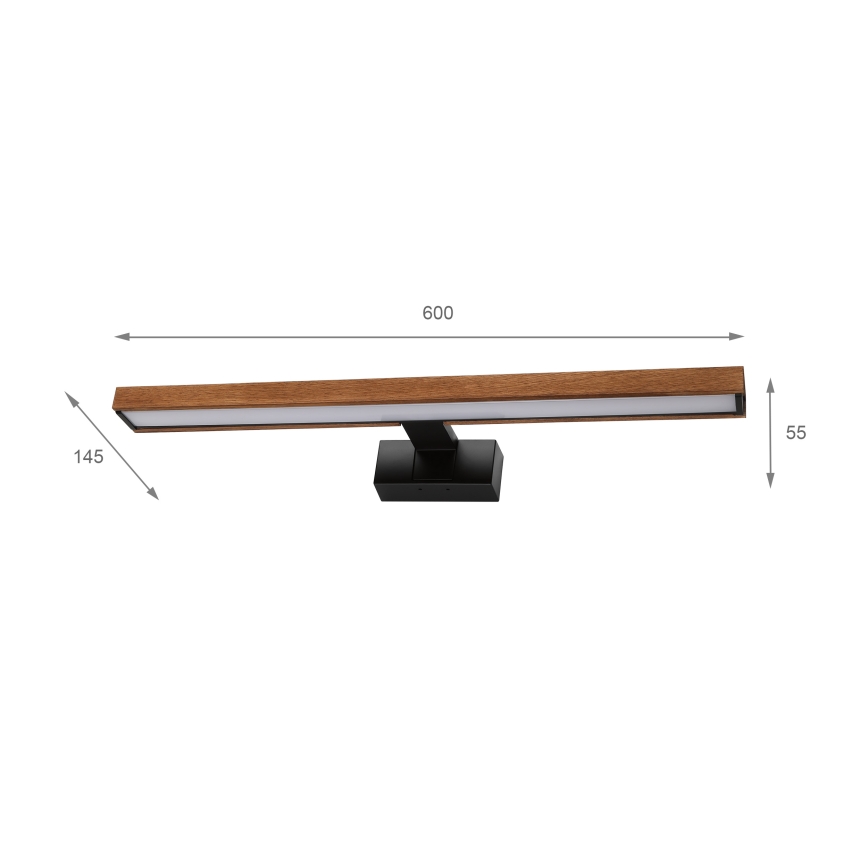 Brilagi - LED Koupelnové osvětlení zrcadla 3v1 WOODY MIRROR LED/12W/230V 60 cm IP44 černá/dub třešeň