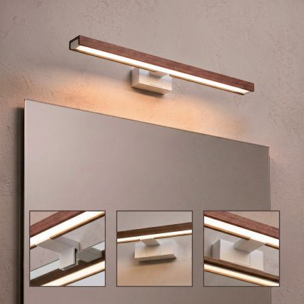 Brilagi - LED Koupelnové osvětlení zrcadla 3v1 WOODY MIRROR LED/12W/230V 60 cm IP44 bílá/dub třešeň