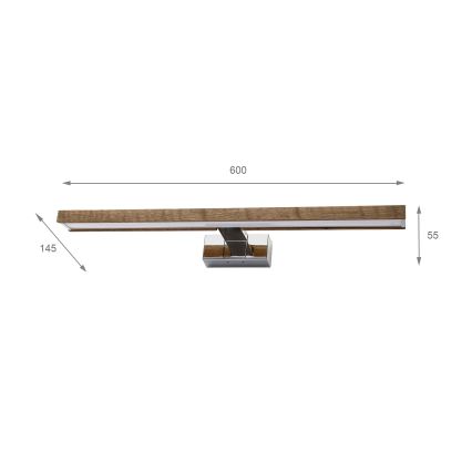 Brilagi - LED Koupelnové osvětlení zrcadla 3v1 WOODY MIRROR LED/12W/230V 60 cm IP44 lesklý chrom/dub ořech