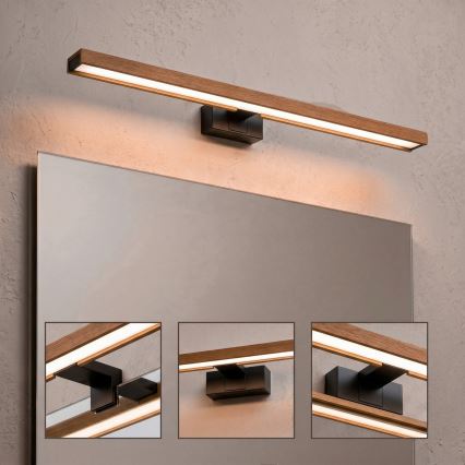 Brilagi - LED Koupelnové osvětlení zrcadla 3v1 WOODY MIRROR LED/15W/230V 80 cm IP44 černá/dub třešeň