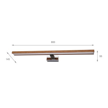 BRILAGI - LED Koupelnové osvětlení zrcadla 3v1 WOODY MIRROR LED/15W/230V 80 cm IP44 lesklý chrom/dub třešeň