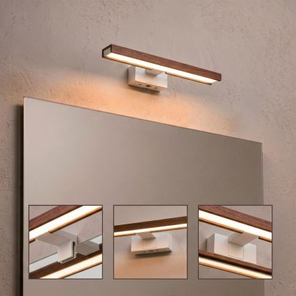 Brilagi - LED Koupelnové osvětlení zrcadla 3v1 WOODY MIRROR LED/8W/230V 40 cm IP44 bílá/dub třešeň