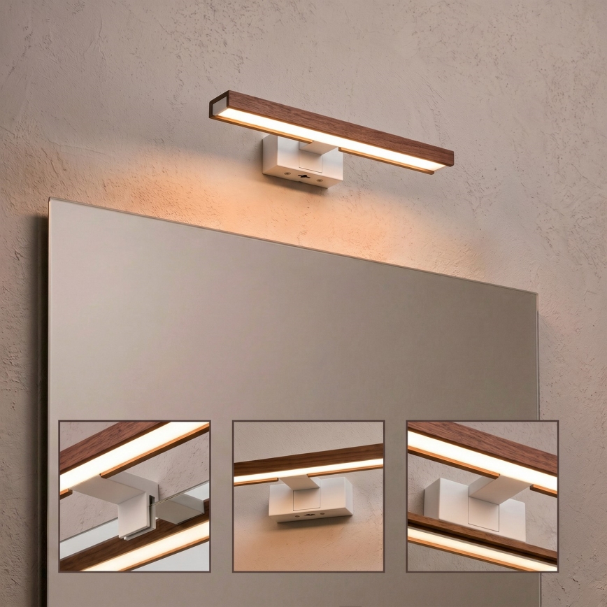Brilagi - LED Koupelnové osvětlení zrcadla 3v1 WOODY MIRROR LED/8W/230V 40 cm IP44 bílá/dub třešeň