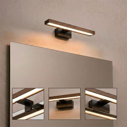Brilagi - LED Koupelnové osvětlení zrcadla 3v1 WOODY MIRROR LED/8W/230V 40 cm IP44 černá/dub ořech
