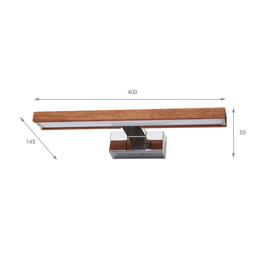 BRILAGI - LED Koupelnové osvětlení zrcadla 3v1 WOODY MIRROR LED/8W/230V 40 cm IP44 lesklý chrom/dub třešeň