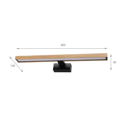 Brilagi - LED Koupelnové osvětlení zrcadla 3v1 WOODY MIRROR LED/12W/230V 60 cm IP44 černá/dub