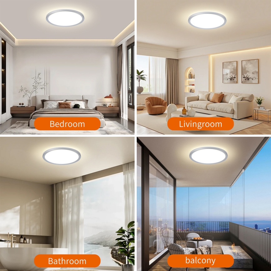 Brilagi - LED Koupelnové stropní svítidlo ULTRA SLIM LED/24W/230V pr. 42 cm stříbrná IP54