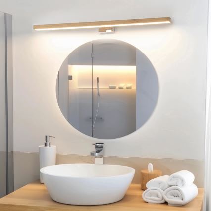 Brilagi - LED Koupelnové osvětlení zrcadla WOODY MIRROR LED/15W/230V 90 cm IP44 dub/lesklý chrom
