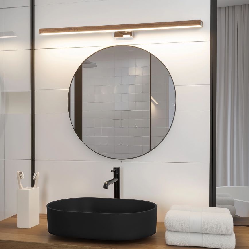 Brilagi - LED Koupelnové osvětlení zrcadla WOODY MIRROR LED/15W/230V 90 cm IP44 dub třešeň/lesklý chrom