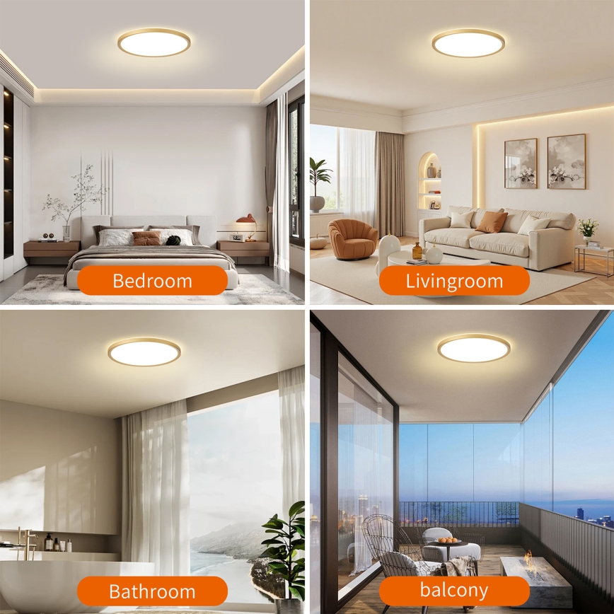 Brilagi - LED Koupelnové stropní svítidlo ULTRA SLIM LED/18W/230V pr. 30 cm zlatá IP54