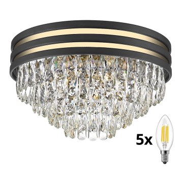 Brilagi - LED Křišťálové stropní svítidlo VELURE 5xE14/40W/230V černá