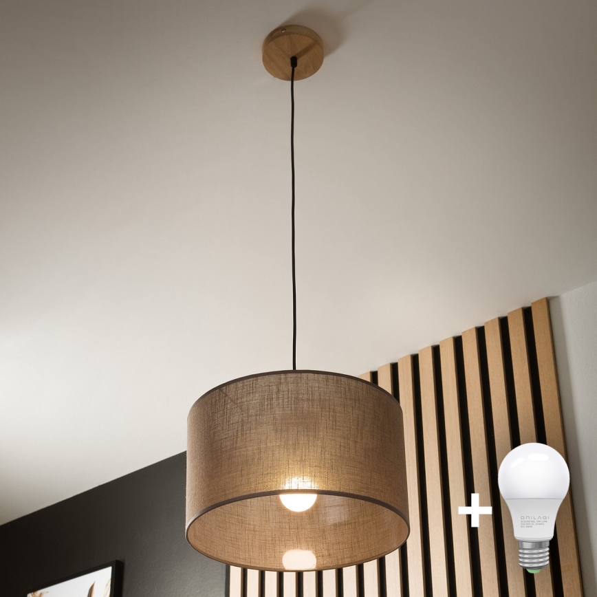 Brilagi - LED Lustr na lanku ANTHONY 1xE27/60W/230V dub/hnědá