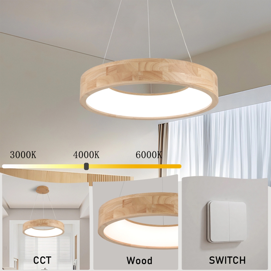 Brilagi - LED Lustr na lanku FALCON WOOD LED/30W/230V 3000/4000/6000K pr. 45 cm dřevo