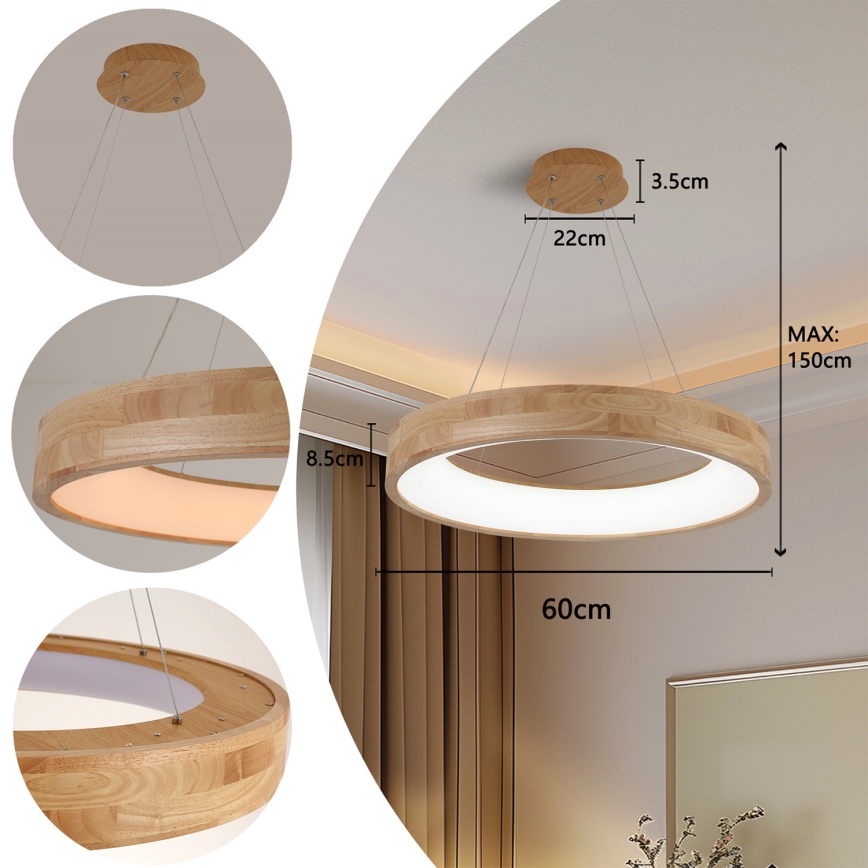 Brilagi - LED Lustr na lanku FALCON WOOD LED/40W/230V 3000/4000/6000K pr. 60 cm dřevo