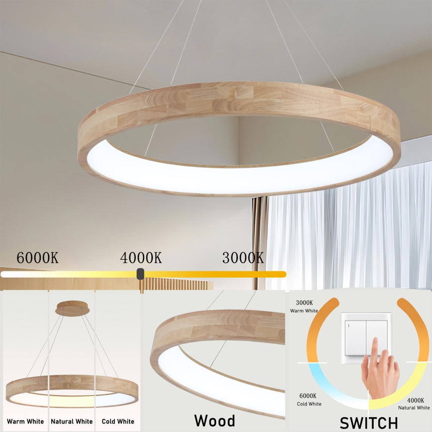 Brilagi - LED Lustr na lanku FALCON WOOD LED/60W/230V 3000/4000/6000K pr. 80 cm dřevo