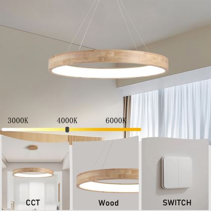 Brilagi - LED Lustr na lanku FALCON WOOD LED/60W/230V 3000/4000/6000K pr. 80 cm dřevo