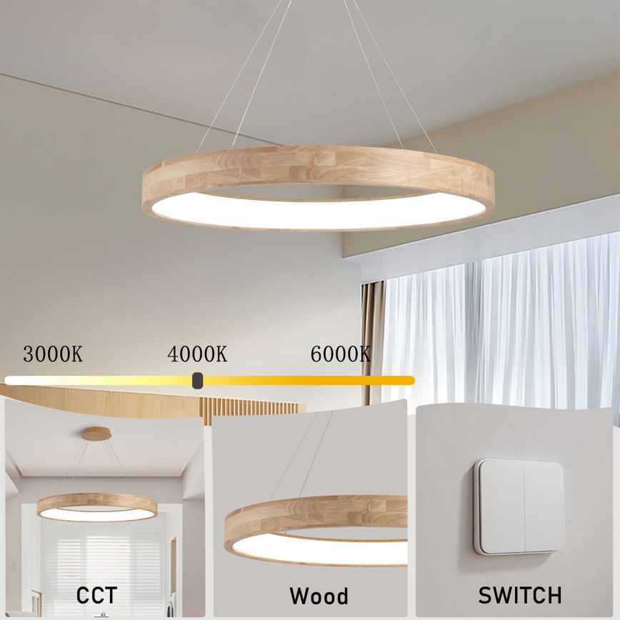 Brilagi - LED Lustr na lanku FALCON WOOD LED/60W/230V 3000/4000/6000K pr. 80 cm dřevo