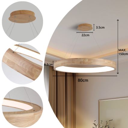 Brilagi - LED Lustr na lanku FALCON WOOD LED/60W/230V 3000/4000/6000K pr. 80 cm dřevo