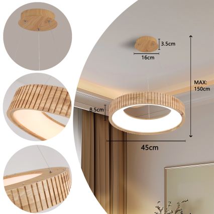 Brilagi - LED Lustr na lanku FALCON WOOD MODERN LED/30W/230V 3000/4000/6000K pr. 45 cm dřevo