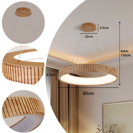 Brilagi - LED Lustr na lanku FALCON WOOD MODERN LED/40W/230V 3000/4000/6000K pr. 60 cm dřevo