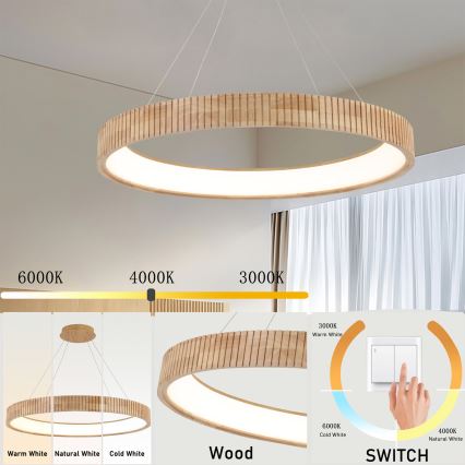 Brilagi - LED Lustr na lanku FALCON WOOD MODERN LED/60W/230V 3000/4000/6000K pr. 80 cm dřevo