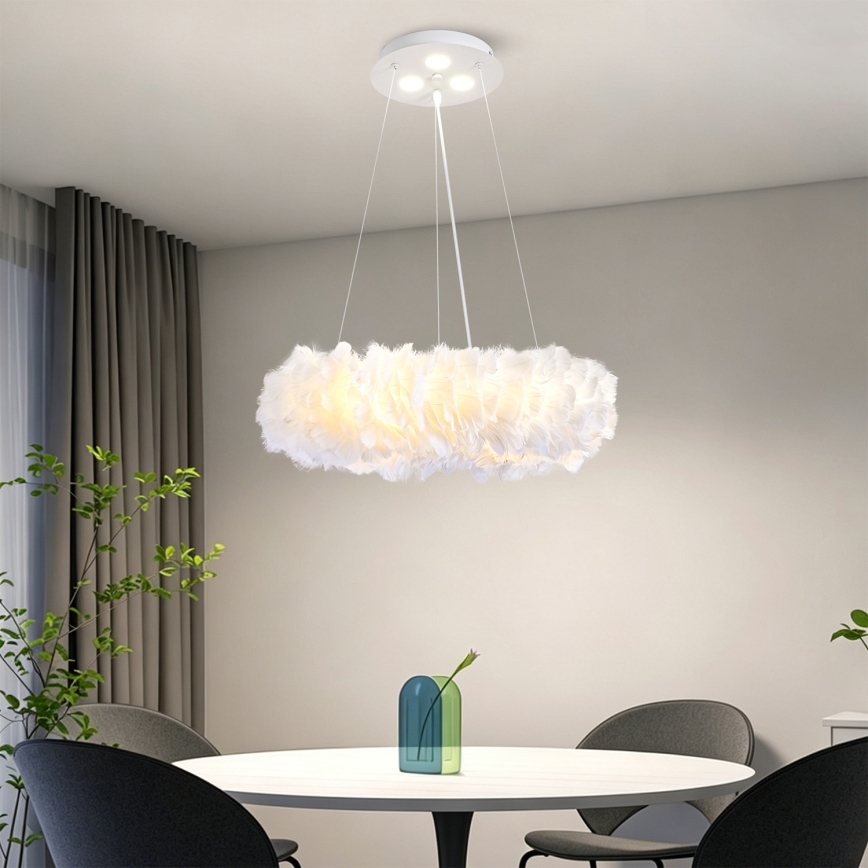 BRILAGI - LED Lustr na lanku FEATHER 3xE27/40W/230V + 3xLED/3W pr. 40 cm bílá