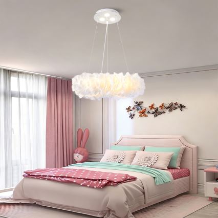 BRILAGI - LED Lustr na lanku FEATHER 3xE27/40W/230V + 3xLED/3W pr. 40 cm bílá