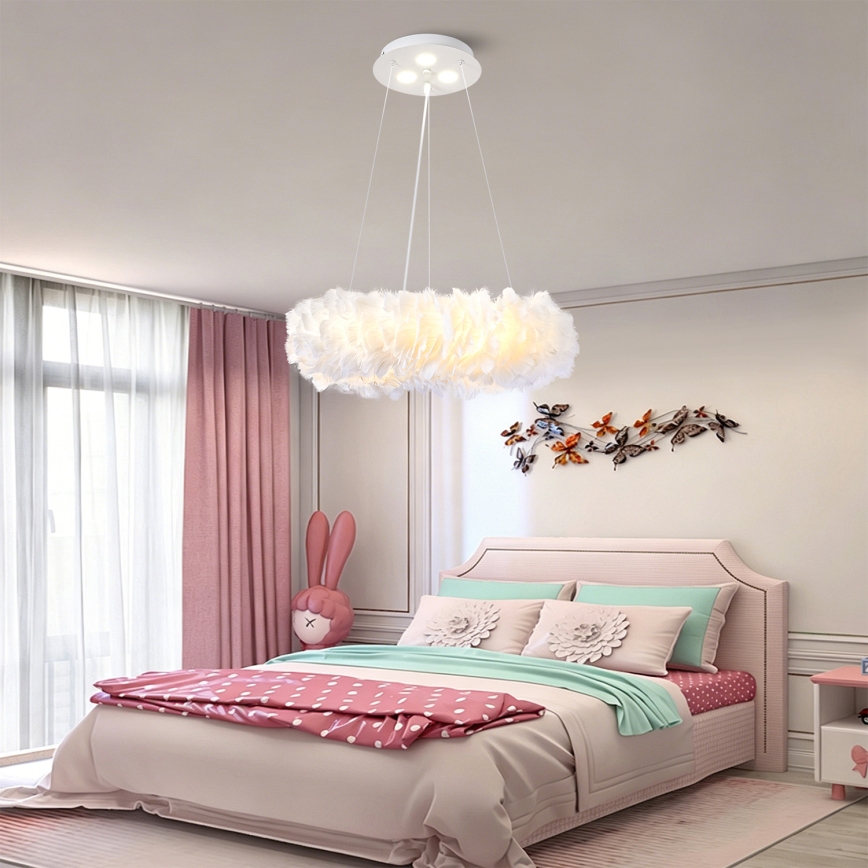 BRILAGI - LED Lustr na lanku FEATHER 3xE27/40W/230V + 3xLED/3W pr. 40 cm bílá