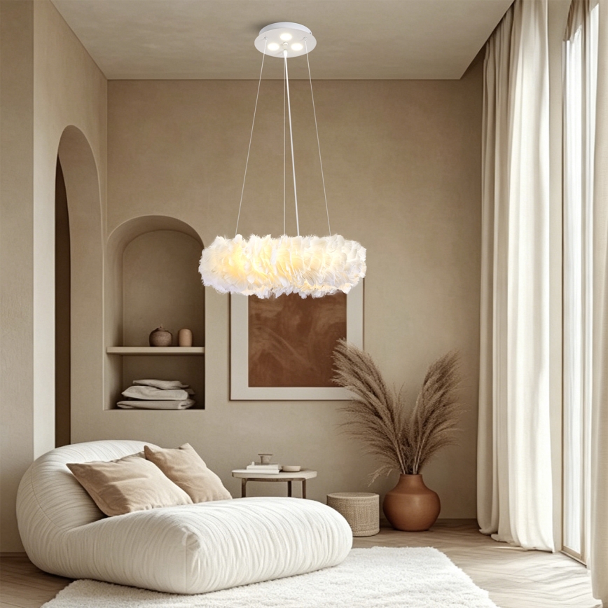 BRILAGI - LED Lustr na lanku FEATHER 3xE27/40W/230V + 3xLED/3W pr. 40 cm bílá