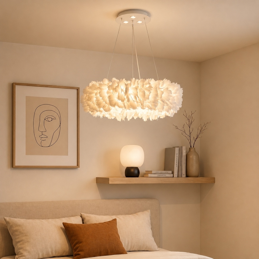 Brilagi - LED Lustr na lanku FEATHER 3xE27/40W/230V + 3xLED/3W pr. 40 cm bílá