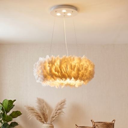 Brilagi - LED Lustr na lanku FEATHER 3xE27/40W/230V + 3xLED/3W pr. 50 cm bílá
