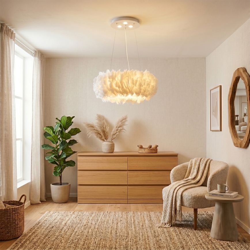 BRILAGI - LED Lustr na lanku FEATHER 3xE27/40W/230V + 3xLED/3W pr. 50 cm bílá