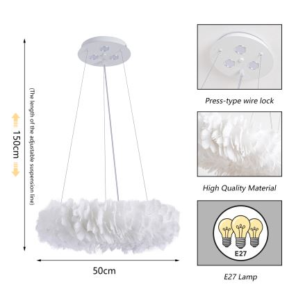 Brilagi - LED Lustr na lanku FEATHER 3xE27/40W/230V + 3xLED/3W pr. 50 cm bílá