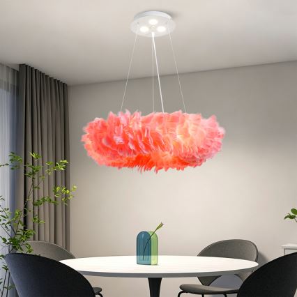 BRILAGI - LED Lustr na lanku FEATHER 3xE27/40W/230V + 3xLED/3W pr. 50 cm růžová