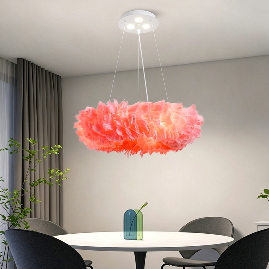 BRILAGI - LED Lustr na lanku FEATHER 3xE27/40W/230V + 3xLED/3W pr. 50 cm růžová