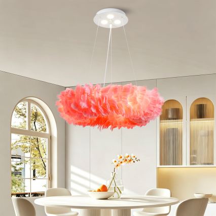 BRILAGI - LED Lustr na lanku FEATHER 3xE27/40W/230V + 3xLED/3W pr. 50 cm růžová