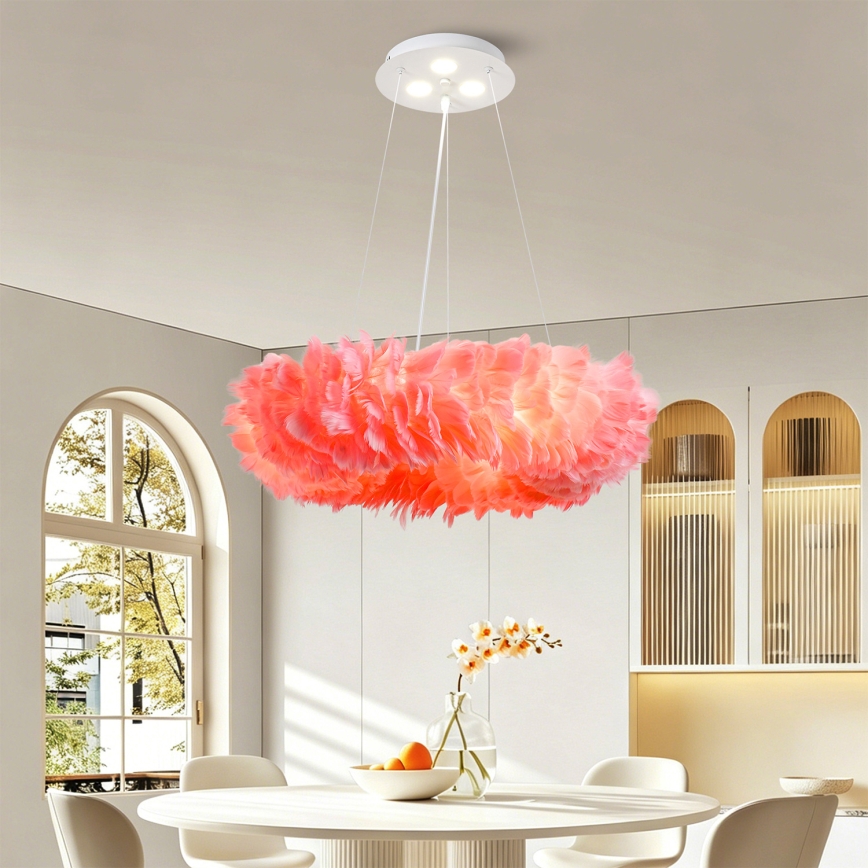 BRILAGI - LED Lustr na lanku FEATHER 3xE27/40W/230V + 3xLED/3W pr. 50 cm růžová