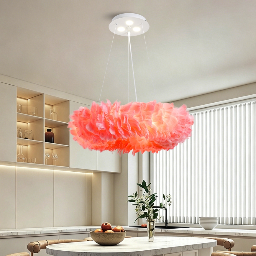 BRILAGI - LED Lustr na lanku FEATHER 3xE27/40W/230V + 3xLED/3W pr. 50 cm růžová