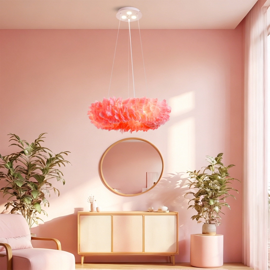 BRILAGI - LED Lustr na lanku FEATHER 3xE27/40W/230V + 3xLED/3W pr. 50 cm růžová