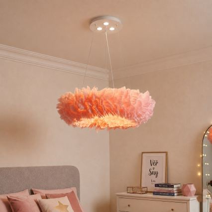 Brilagi - LED Lustr na lanku FEATHER 3xE27/40W/230V + 3xLED/3W pr. 50 cm růžová