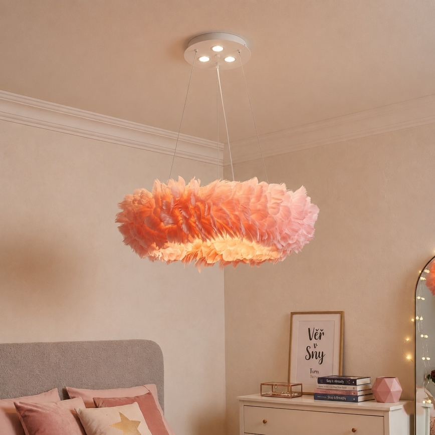 Brilagi - LED Lustr na lanku FEATHER 3xE27/40W/230V + 3xLED/3W pr. 50 cm růžová
