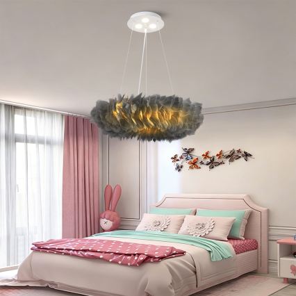 BRILAGI - LED Lustr na lanku FEATHER 3xE27/40W/230V + 3xLED/3W pr. 50 cm šedá
