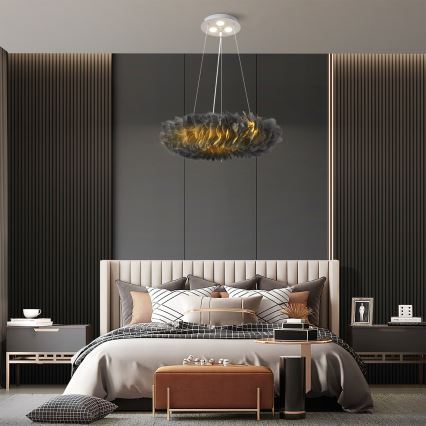 BRILAGI - LED Lustr na lanku FEATHER 3xE27/40W/230V + 3xLED/3W pr. 50 cm šedá